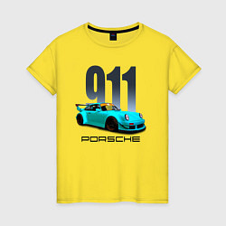 Футболка хлопковая женская Cпортивный автомобиль Porsche, цвет: желтый