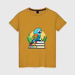 Женская футболка Попугай на стопке книг