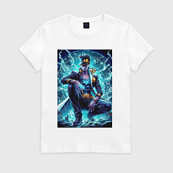 Футболка хлопковая женская Jotaro Kujo - neon glow ai art, цвет: белый