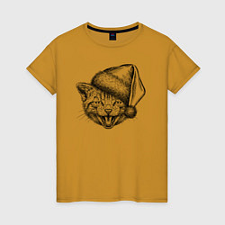 Женская футболка Новогодний котенок в колпаке