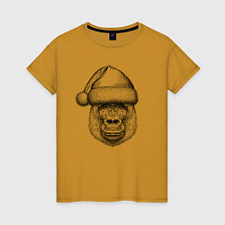 Женская футболка Новогодняя горилла в шапке