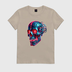 Футболка хлопковая женская Metal cyber skull - ai art, цвет: миндальный