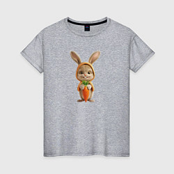 Футболка хлопковая женская Веселый заяц - кролик с морковкой, цвет: меланж