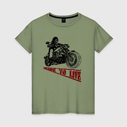 Женская футболка Байкер на мотоцикле - череп