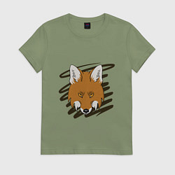 Футболка хлопковая женская Стилизованная морда лисы, цвет: авокадо
