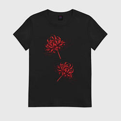 Футболка хлопковая женская Токийский гуль Паучья лилия, цвет: черный