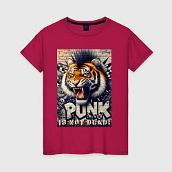 Футболка хлопковая женская Cool tiger - punks not dead, цвет: маджента