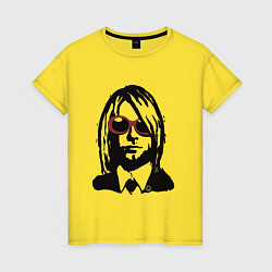 Футболка хлопковая женская Kurt Cobain Nirvana portrait, цвет: желтый