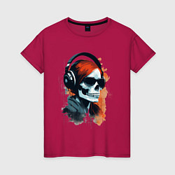 Футболка хлопковая женская Grunge redhead girl skull, цвет: маджента