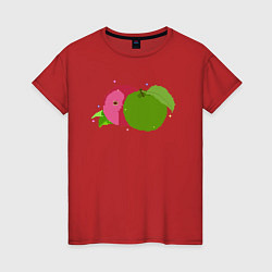 Футболка хлопковая женская Яблоко пиксель арт, цвет: красный