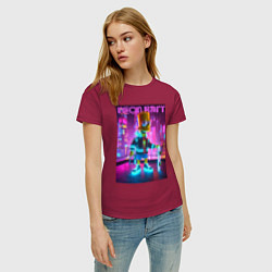 Футболка хлопковая женская Neon Bart - with skateboard ai art fantasy, цвет: маджента — фото 2