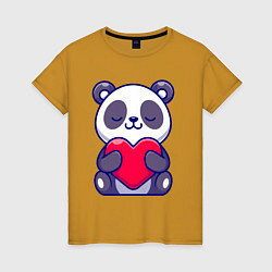 Футболка хлопковая женская Панда и сердечко, цвет: горчичный