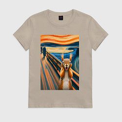 Футболка хлопковая женская Белка кричит - мем нейросеть, цвет: миндальный