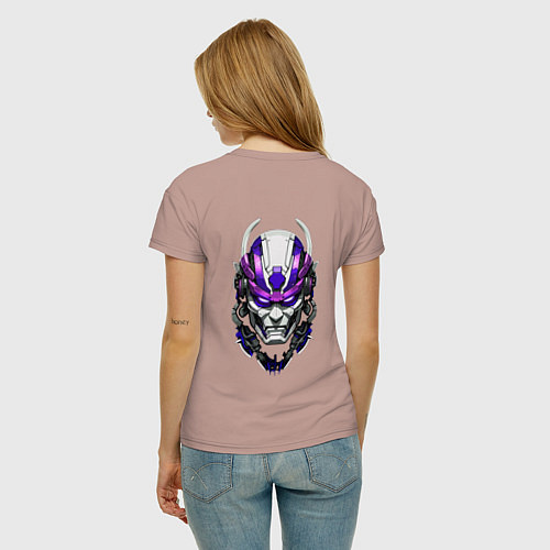 Женская футболка Фиолетовый киберпанк самурай / Пыльно-розовый – фото 4