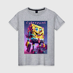 Женская футболка Sponge Bob with a pistol - cyberpunk ai art