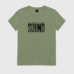 Футболка хлопковая женская В начале был звук, цвет: авокадо