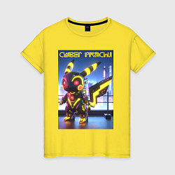 Женская футболка Cyber pikachu - ai art neon glow fantasy