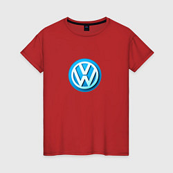 Футболка хлопковая женская Volkswagen logo blue, цвет: красный