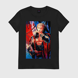 Футболка хлопковая женская Ван-Пис Зоро Ророноа, цвет: черный