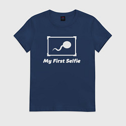 Футболка хлопковая женская Первое селфи, цвет: тёмно-синий