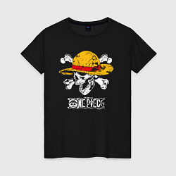 Женская футболка One piece череп в соломенной шляпе