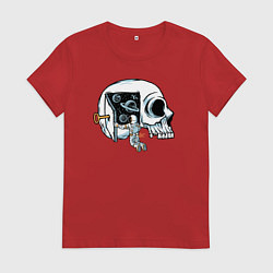 Футболка хлопковая женская Космос в черепной коробке, цвет: красный
