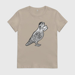Футболка хлопковая женская Голубь почтарь, цвет: миндальный