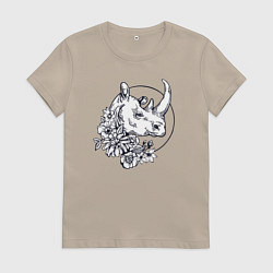 Женская футболка Носорог и цветы