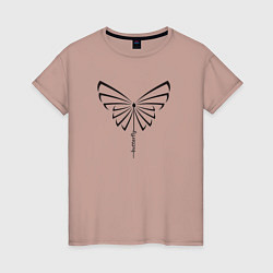Женская футболка Силуэт бабочки с вертикальной надписью
