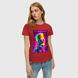 Футболка хлопковая женская Cyber Bart - neon glow fantasy, цвет: красный — фото 2