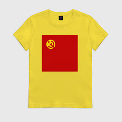 Женская футболка Редизайн: знак СССР - серп, молот и звезда - на кр