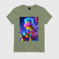 Футболка хлопковая женская Bart Simpson esports player - neon glow, цвет: авокадо