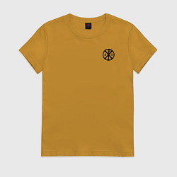 Футболка хлопковая женская Хризма черная на груди, цвет: горчичный