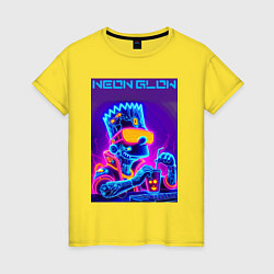 Футболка хлопковая женская Bart Simpson - neon fantasy ai art, цвет: желтый