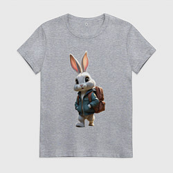 Футболка хлопковая женская Зайчик идёт в школу, цвет: меланж