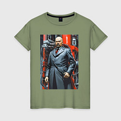 Женская футболка Ленин в кожанке - киберпанк