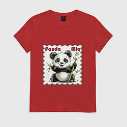 Футболка хлопковая женская Панда Миа акварель, цвет: красный