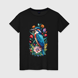 Женская футболка Птица зимородок среди цветов