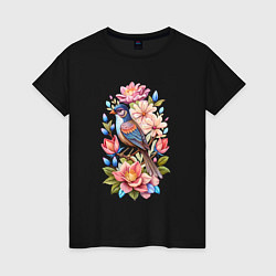 Женская футболка Птица Калипта Анны среди цветов