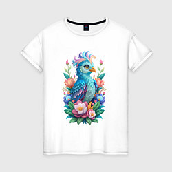 Женская футболка Голубая птица среди цветов