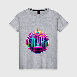 Женская футболка Силуэт города в неоновых цветах