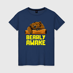 Футболка хлопковая женская Bearly awake, цвет: тёмно-синий