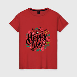 Женская футболка Happy day с цветами
