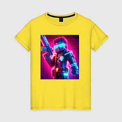 Женская футболка Minecraft and cyberpunk collaboration - neon glow