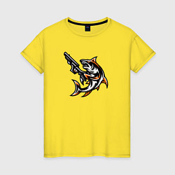 Футболка хлопковая женская Акула с пистолетом, цвет: желтый