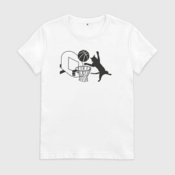 Футболка хлопковая женская Баскетбольный кот, цвет: белый