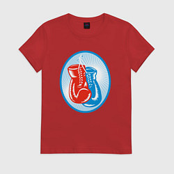 Футболка хлопковая женская Перчатки - бокс, цвет: красный