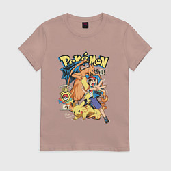 Футболка хлопковая женская Покемоны все Pokemons, цвет: пыльно-розовый