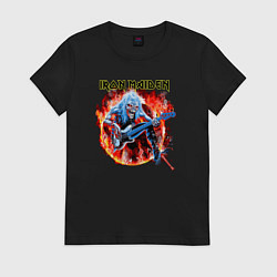 Футболка хлопковая женская Iron Maiden fire, цвет: черный