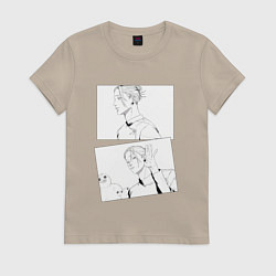 Футболка хлопковая женская Эмоции Сугуру Гето - Магическая битва, цвет: миндальный